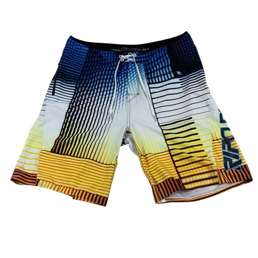 Rip Curl Mirage ES3 Board Shorts Mens 34 Blue Yellow Mick Fanning Surf Trunks